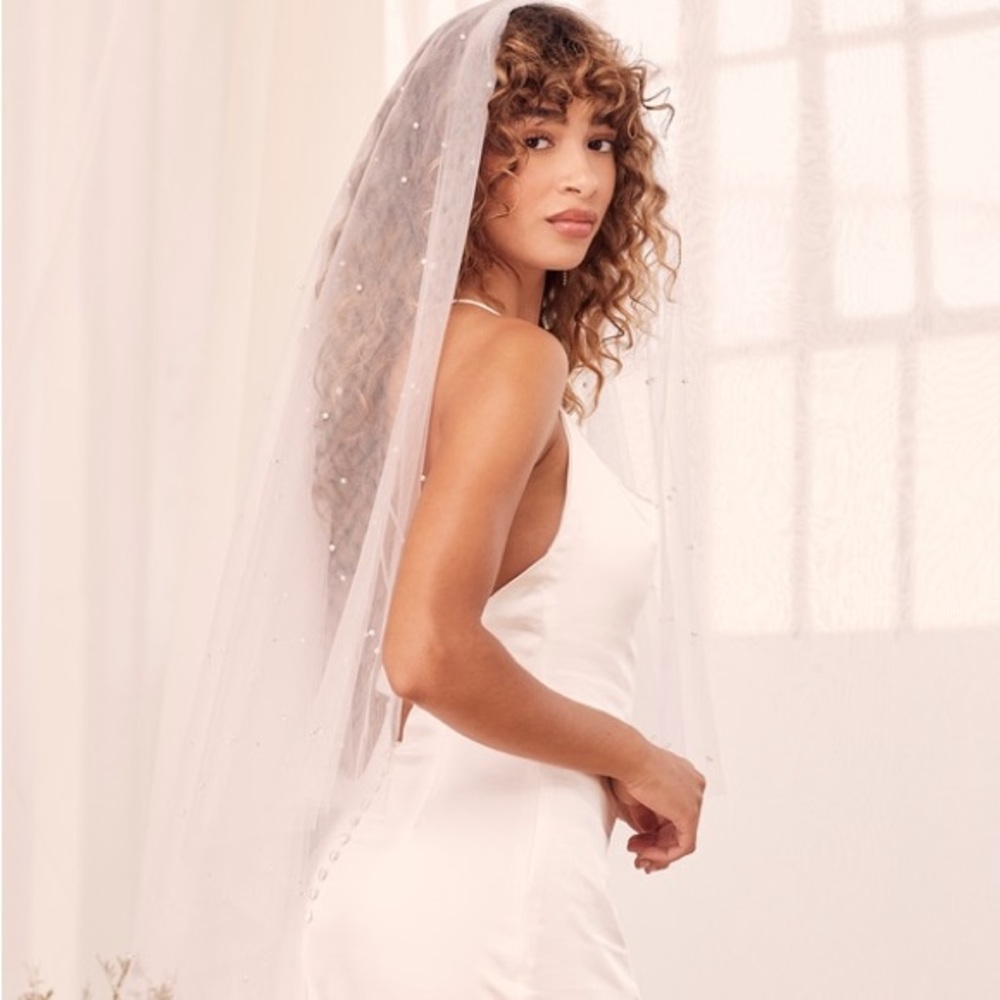 NEW 54” White Veil with Pearls
